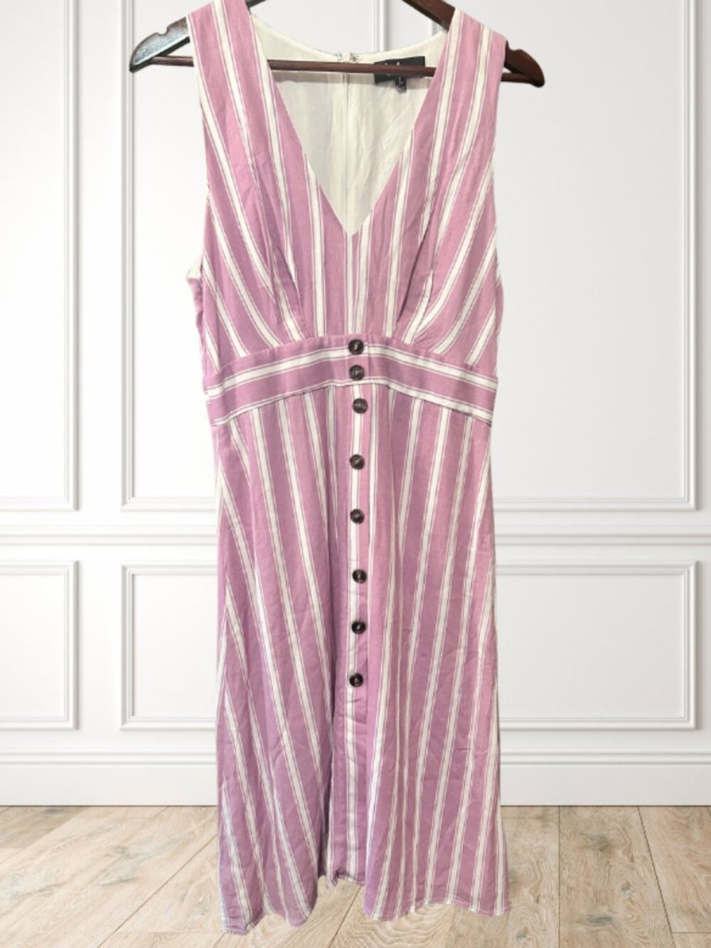 Lulus Pink & White Striped Button Front Midi Dress NWT Size Medium